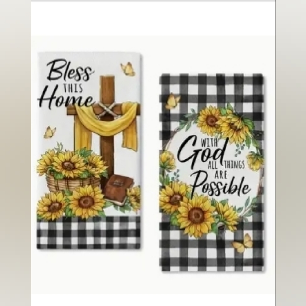 Set of 2 Bless this home Kitchen Towels